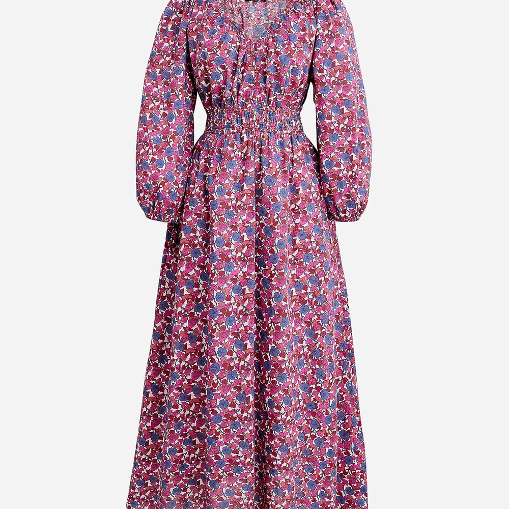 J. Crew midi dress in berry floral (red, blue, pink, white)